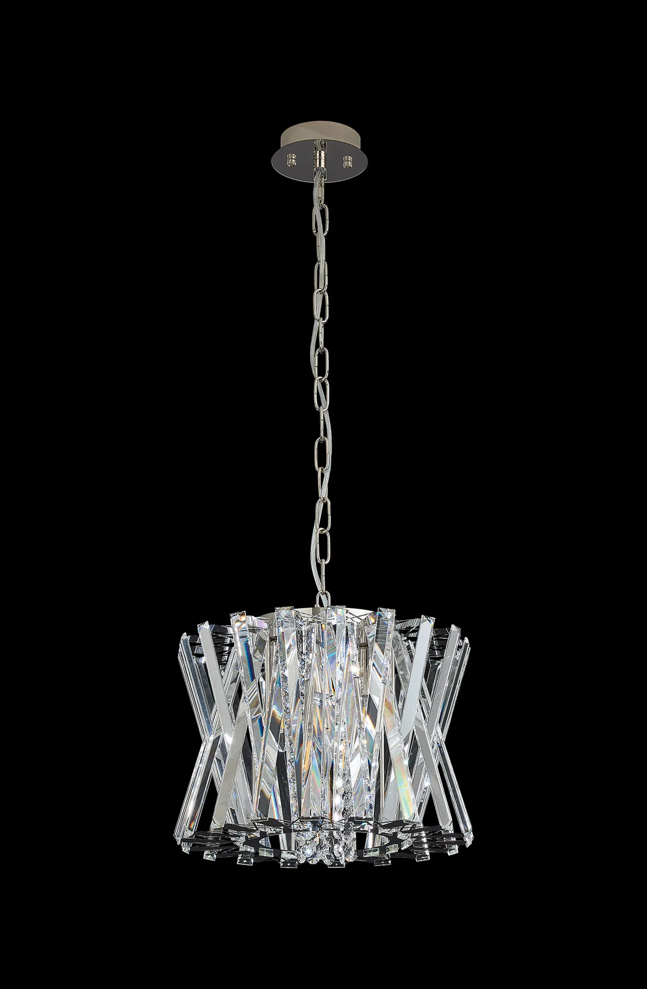 Faline Polished Nickel Crystal Ceiling Lights Diyas Ringed & Square Crystal Fittings